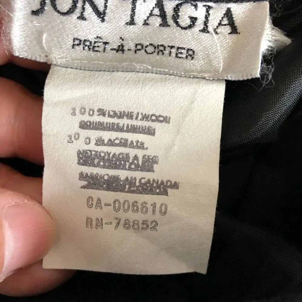 Vintage Jon Tagia Prêt-à-Porter Long Black Wool Front Slit Dress Skirt